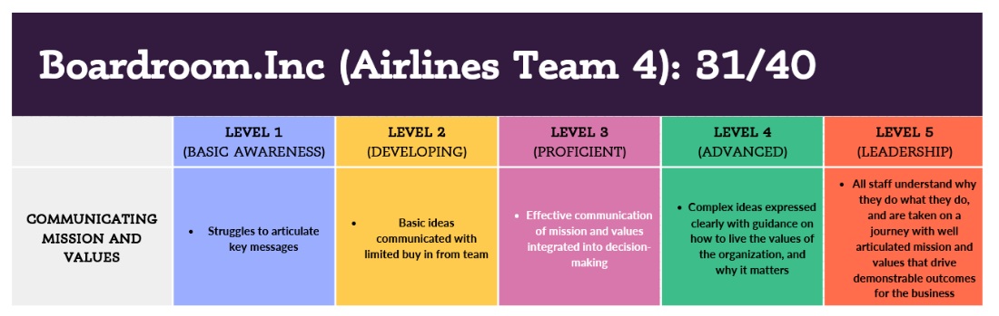 Scoring rubric for one competency