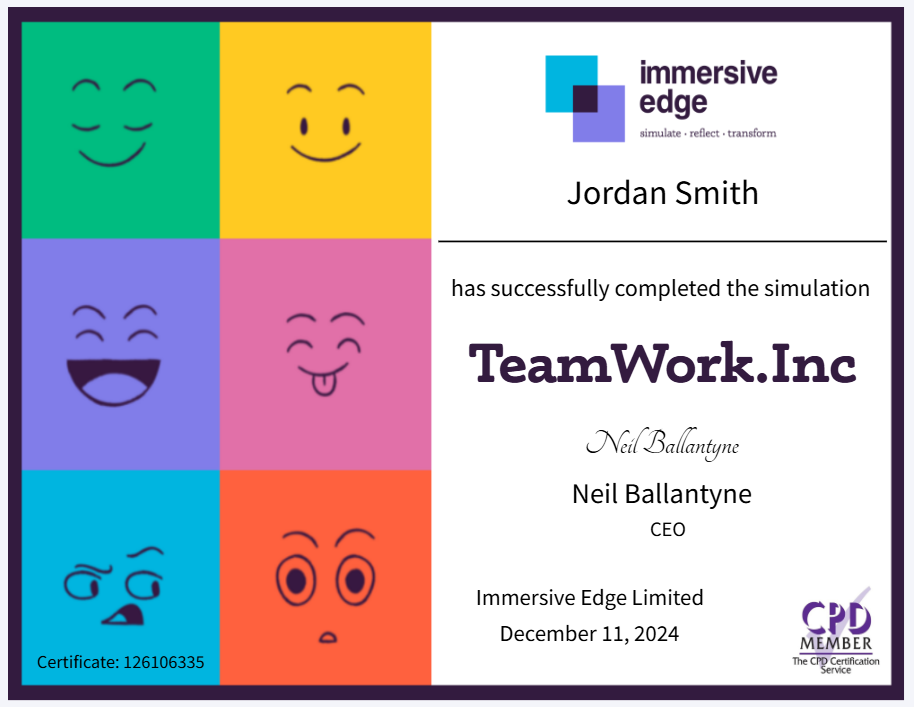 Example TeamWork.Inc certificate of completion